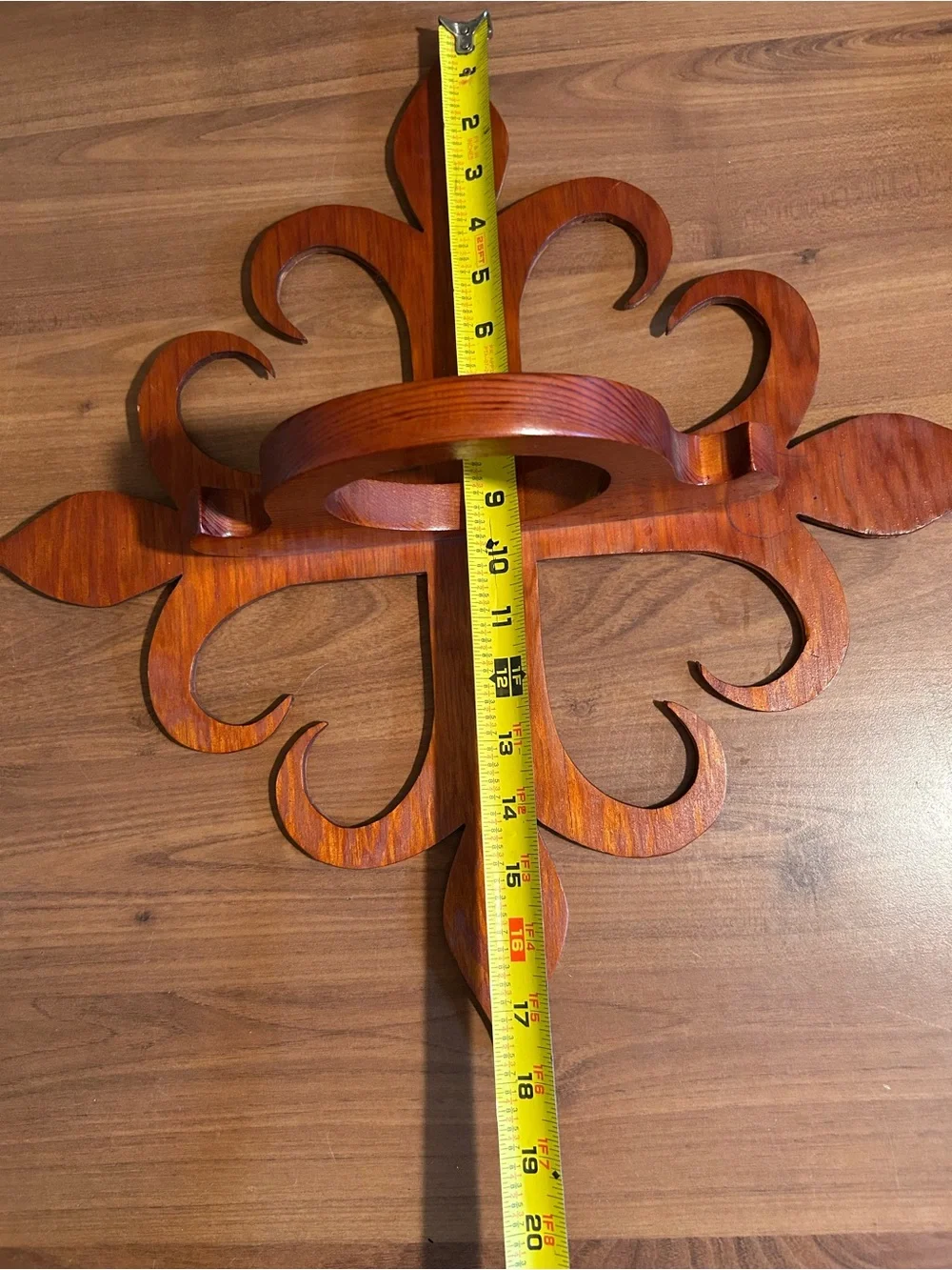Vintage Decorative Wooden Fleur-de-Lis Wall Planter Accent in Warm Brown